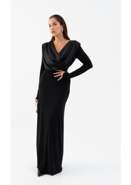 Kadın Siyah Pileli Degaje Yaka Elbise fiyatları