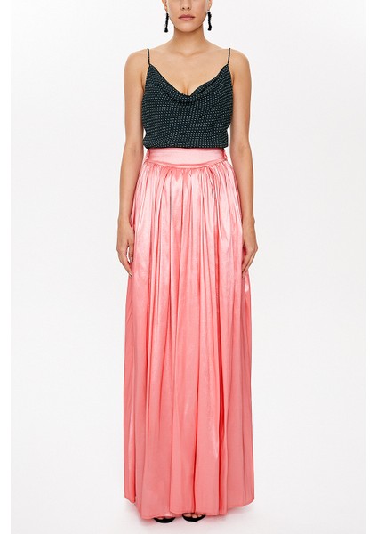 Pembe Lastikli ve Büzgülü Uzun Etek 81072