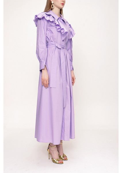 Lila Yakası Volanlı Gömlek Elbise 93510 fiyatları