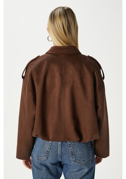 Kadın Rodney Süet Etkili Kahverengi Bomber Ceket fırsatları
