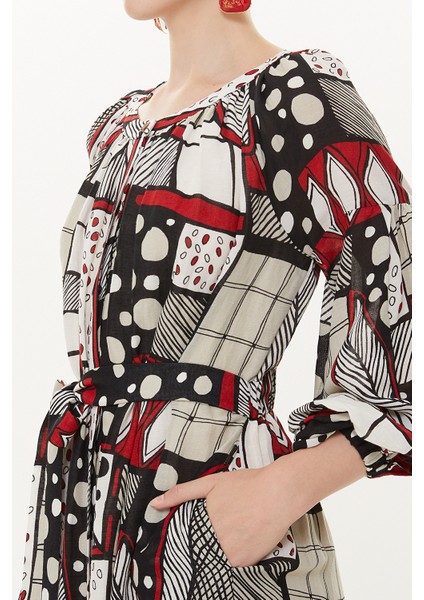 Kırmızı Lastikli Balon Kol Uzun Elbise 92718 fiyatları