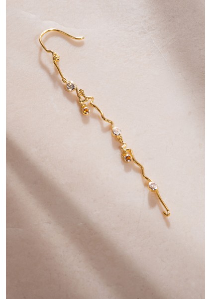 Altın Sallantılı Kristal Taş Detaylı 925 Ayar Gümüş Küpe 35