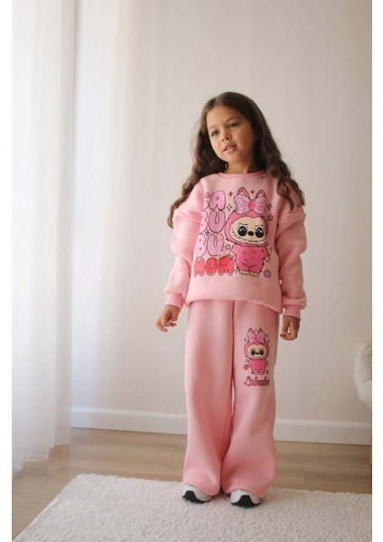 Kız Çocuk Labubu Modelli 3 Iplik Şardonlu Eşofman Takımı modelleri