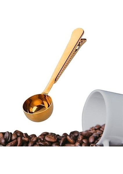 ® Mandallı Kahve Ölçü Kaşığı Gold Çok Fonksiyonlu Paslanmaz Çelik Kaşık