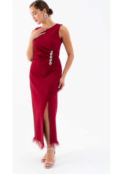 Kadın Bordo Otrişli Söz Nişan Nikah Abiye Elbise