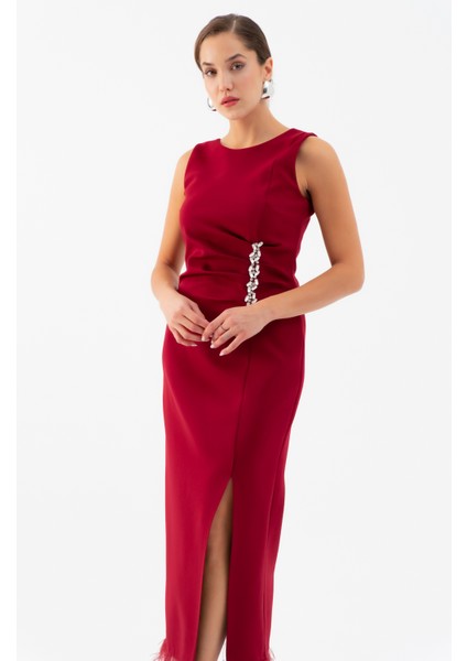 Kadın Bordo Otrişli Söz Nişan Nikah Abiye Elbise modelleri