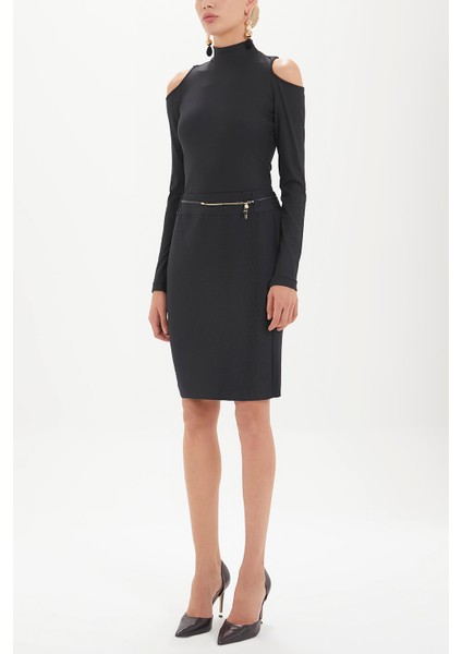 Siyah Deri Kemerli Jakarlı Kalem Etek 80775 fiyatları