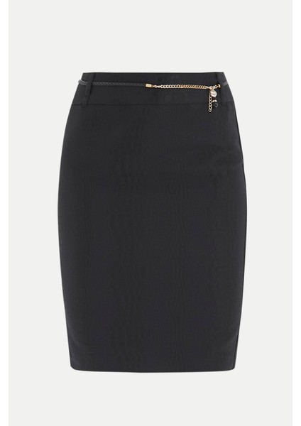 Siyah Deri Kemerli Jakarlı Kalem Etek 80775 indirimleri