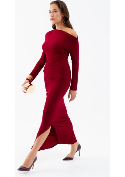 Kadın Bordo Düğüm Detay Uzun Örme Elbise fiyatları