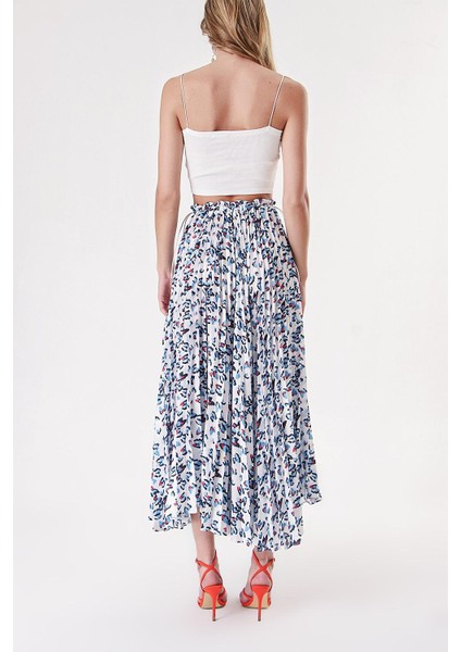 Beyaz Mavi Beli Lastikli Piliseli Etek 81218 fırsatları