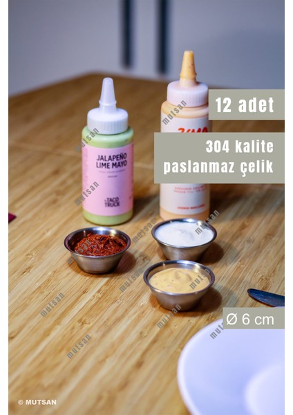 12’li Paslanmaz Çelik Joker Sosluk Seti 6 cm | Baharat, Ketçap, Hamburger Yanı | Kafe, Restoran
