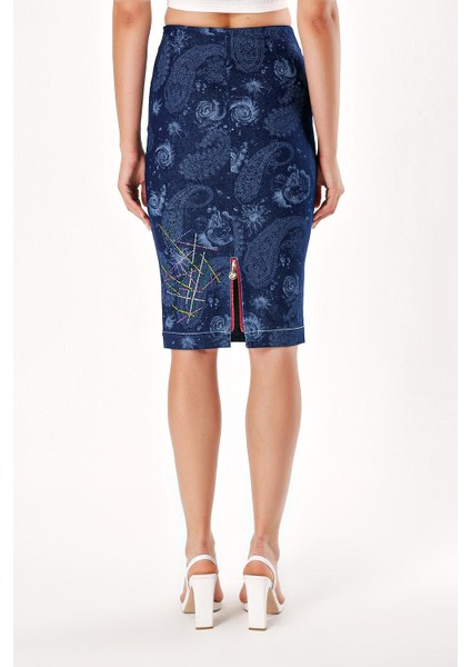 Lacivert Taş Baskılı Kalem Etek 80686 fırsatları