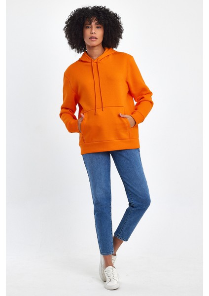 Kadın Kapşonlu Rahat Kalıp Içi Polarlı 3 Iplik Sweatshırt SPR24SWK55