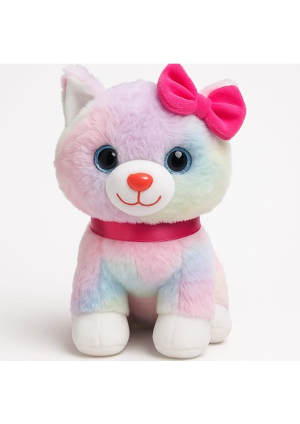 40 cm Miyavlayan Peluş Kedi | Pembe Tokalı Peluş Oyuncak | Sesli ve Sevimli Peluş Kedi