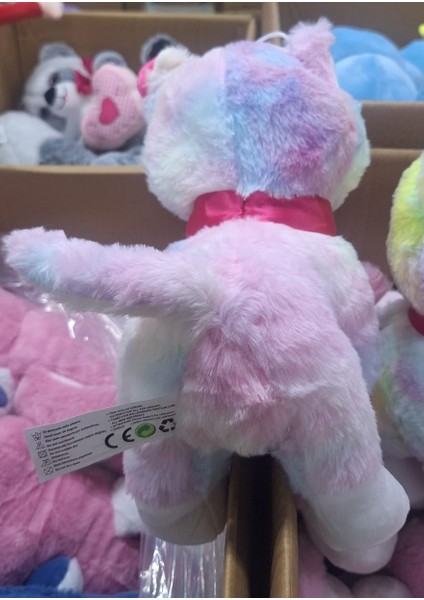 40 cm Miyavlayan Peluş Kedi | Pembe Tokalı Peluş Oyuncak | Sesli ve Sevimli Peluş Kedi