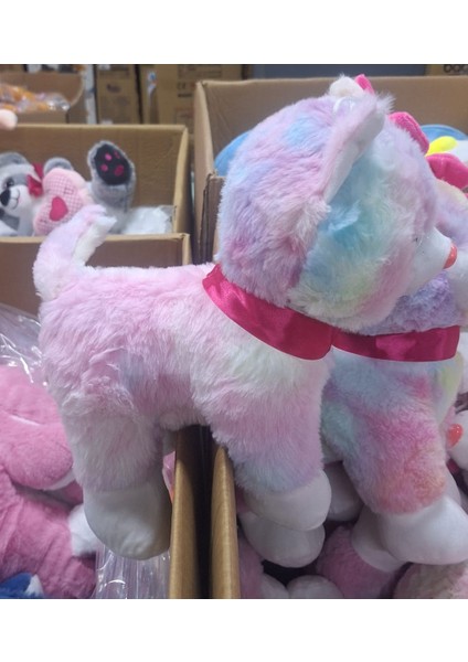 40 cm Miyavlayan Peluş Kedi | Pembe Tokalı Peluş Oyuncak | Sesli ve Sevimli Peluş Kedi