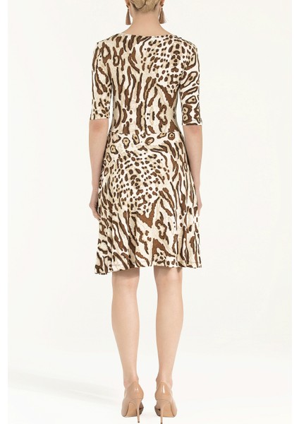 Taba Güpürlü leopar desen mini elbise 90824