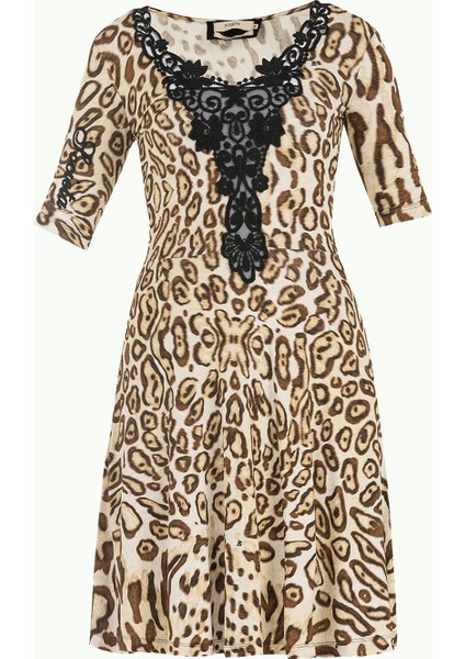 Taba Güpürlü leopar desen mini elbise 90824