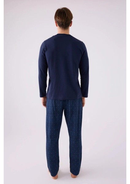 Erkek Pamuklu Comfortablelıfe Bisiklet Yaka Uzun Kollu Pijama Takım modelleri