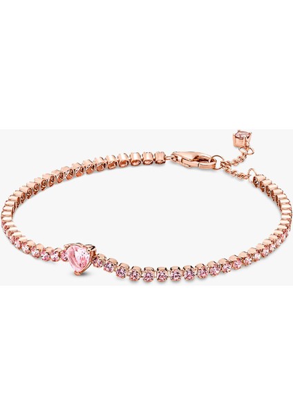 Pembe Altın Kaplama Kalp Taşlı Kadın Tenis Bileklik – Zarif ve Işıltılı Tasarım fiyatları