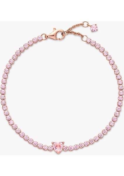 Pembe Altın Kaplama Kalp Taşlı Kadın Tenis Bileklik – Zarif ve Işıltılı Tasarım modelleri