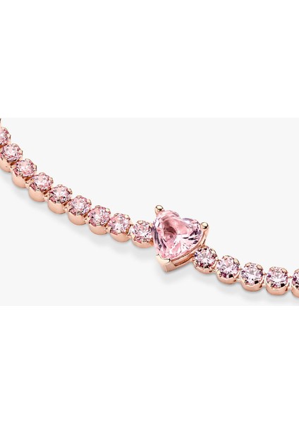 Pembe Altın Kaplama Kalp Taşlı Kadın Tenis Bileklik – Zarif ve Işıltılı Tasarım fırsatları