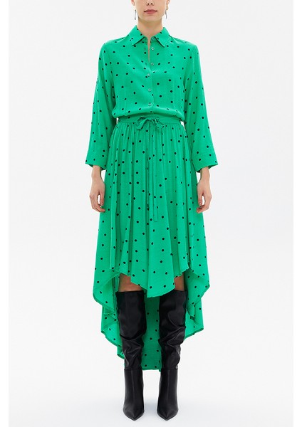 Yeşil Asimetrik Midi Elbise 93117