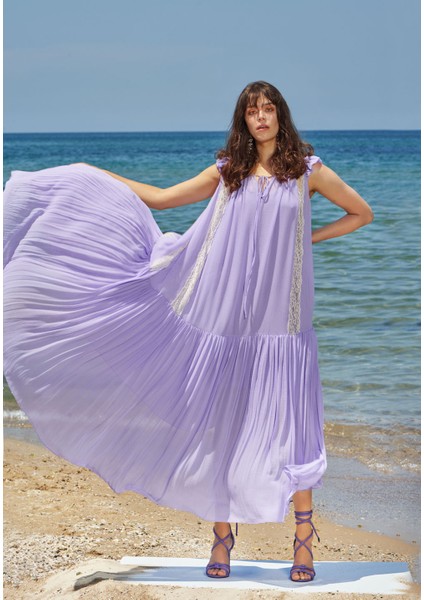 Lila Dantelli Kolsuz Uzun Elbise 93544 fiyatları