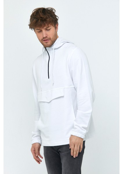 Erkek Kapşonlu Regular Fit Yarım Ferm.kargo Cepli Ince Sweatshirt SPR22SW171