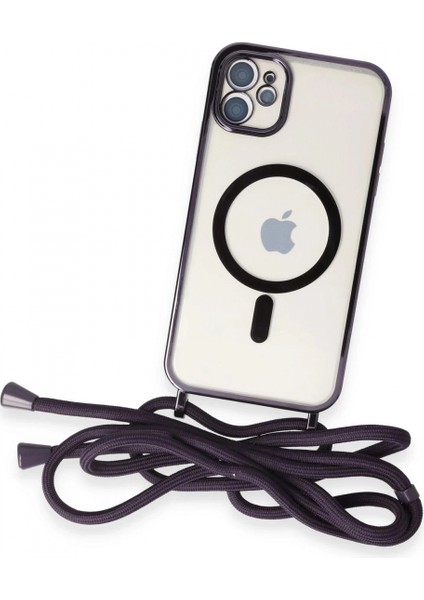 iPhone 11 Kılıf Divo Lazer Askılı Magsafe Kapak - Derin Mor modelleri