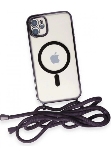 iPhone 11 Kılıf Divo Lazer Askılı Magsafe Kapak - Derin Mor fırsatları