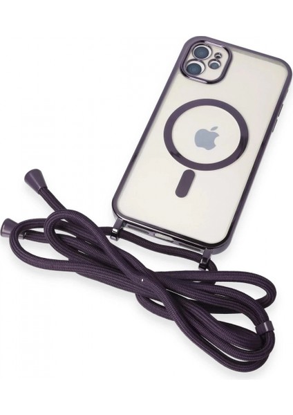 iPhone 11 Kılıf Divo Lazer Askılı Magsafe Kapak - Derin Mor