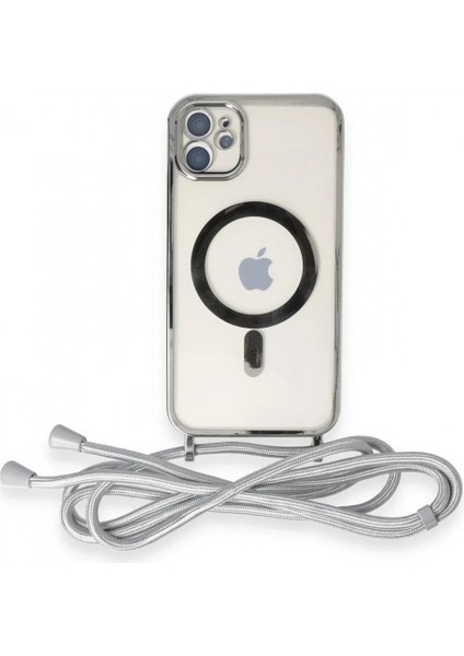 iPhone 11 Kılıf Divo Lazer Askılı Magsafe Kapak - Gümüş