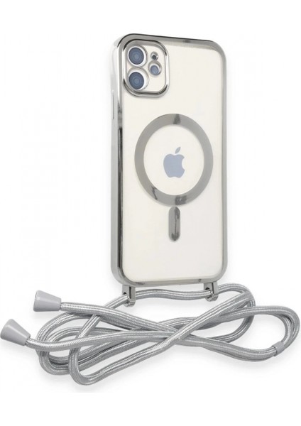 iPhone 11 Kılıf Divo Lazer Askılı Magsafe Kapak - Gümüş fiyatları