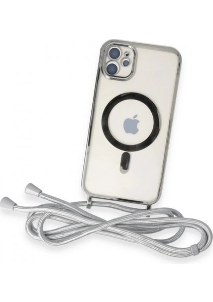 iPhone 11 Kılıf Divo Lazer Askılı Magsafe Kapak - Gümüş modelleri