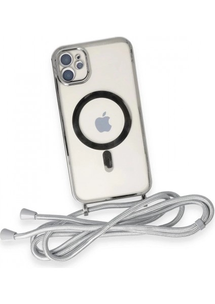 iPhone 11 Kılıf Divo Lazer Askılı Magsafe Kapak - Gümüş fırsatları