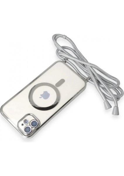 iPhone 11 Kılıf Divo Lazer Askılı Magsafe Kapak - Gümüş indirimleri