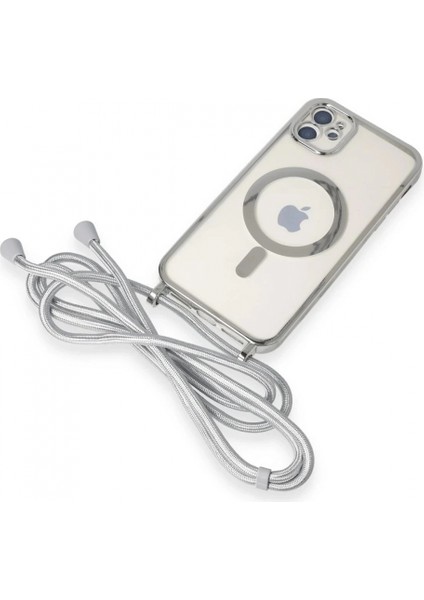 iPhone 11 Kılıf Divo Lazer Askılı Magsafe Kapak - Gümüş