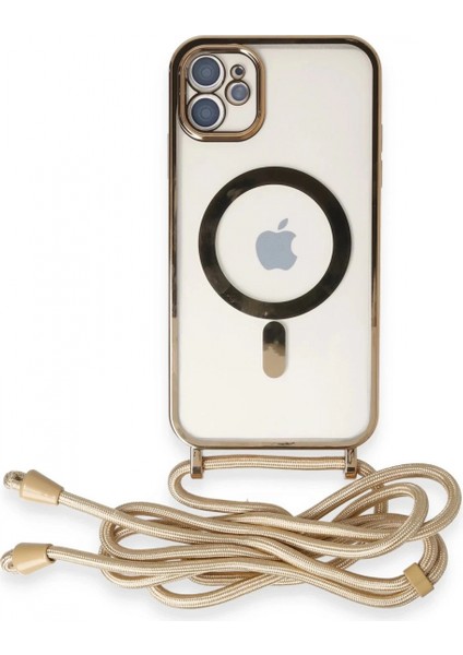 iPhone 11 Kılıf Divo Lazer Askılı Magsafe Kapak - Gold