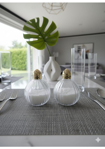 2'li Gold Kapaklı Cam Tuzluk Biberlik Fenomen Tuzluk