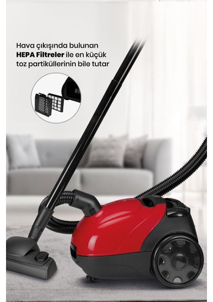 Kırmızı Yıkanabilir Toz Torbalı Elektrikli Süpürge 2,5l 900W 5 Yıl Garantili modelleri