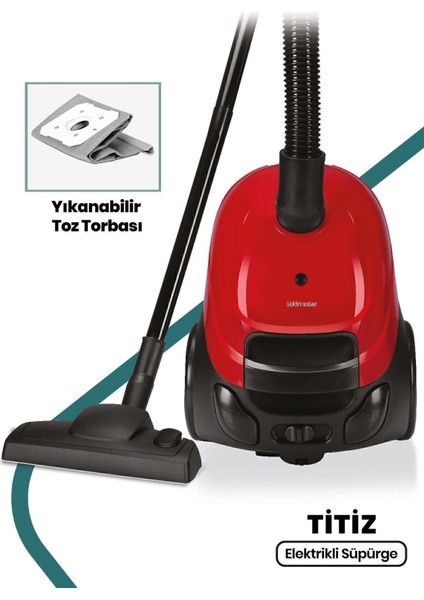 Kırmızı Yıkanabilir Toz Torbalı Elektrikli Süpürge 2,5l 900W 5 Yıl Garantili