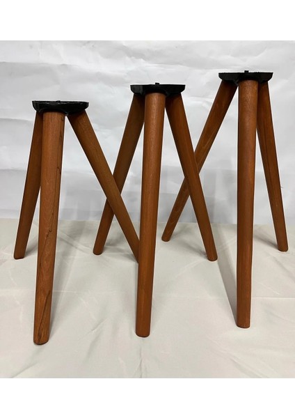 41–44–47 cm Açık Meşe Ahşap 3’lü Set Sehpa Ayağı | 9 Adet + 3’lü Bağlantı Aparatları