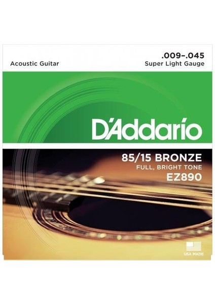 Daddarıo EZ890 Akustik Gitar Tel Seti, 85/15 Bronze, Super Lıght