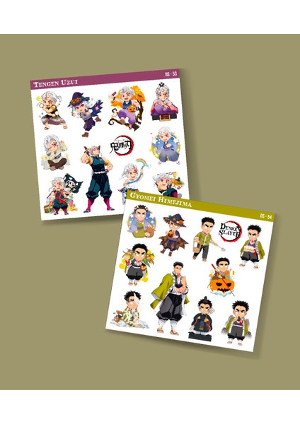 Gyomei Himejima -Tengen Uzui-Demon Slayer Parlak Kağıt 2 Li Set Anime Sticker Çıkartma-Kimetsu No Yaiba