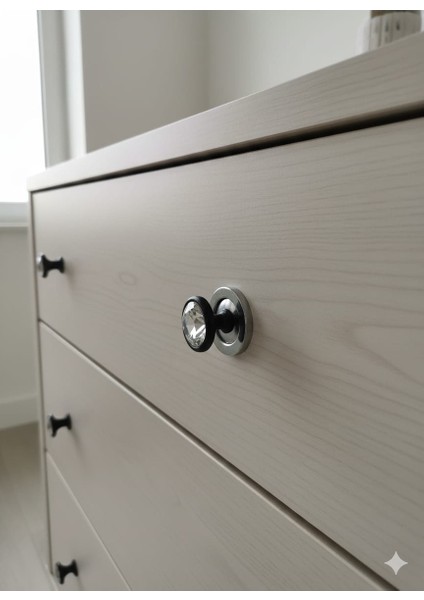1 Adet Siyah Taşlı Kulp Bebek Çocuk Genç Odası Çekmece Dolap Mobilya Kulpu Ahşap Şifonyer Kulpu 30MM