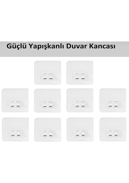 10 Adet Güçlü Yapışkanlı Askı Tırnaklı Askı Ultra Güçlü Sticker A