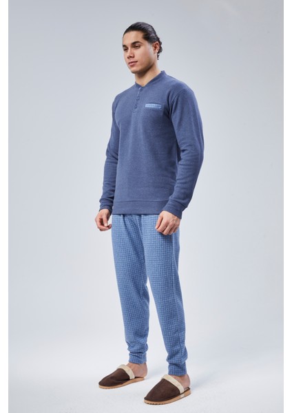 Mooncover Erkek Kışlık Göğüs Cebi Detaylı Pijama Takımı Jeans modelleri
