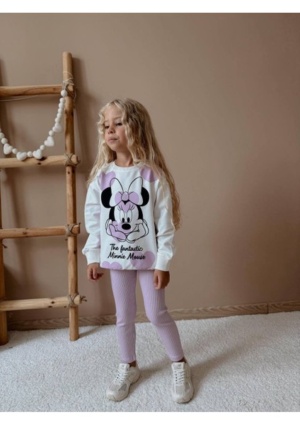 Kız Çocuk Minnie Modelli Taytlı Takım