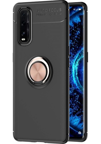 Oppo Find X2 Kılıf Range Yüzüklü Silikon - Siyah-Gold